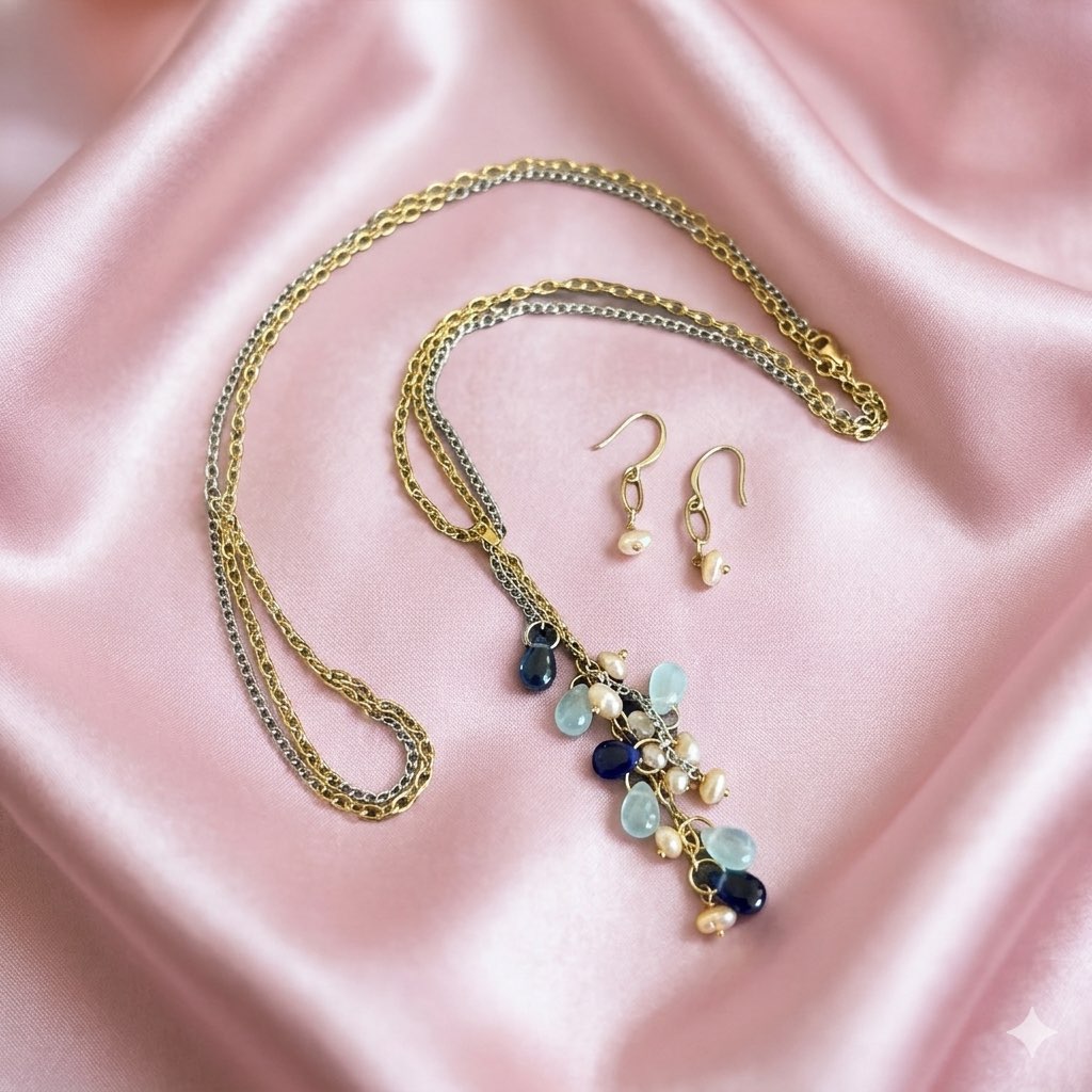 Fresh water pearls with blue teardrops